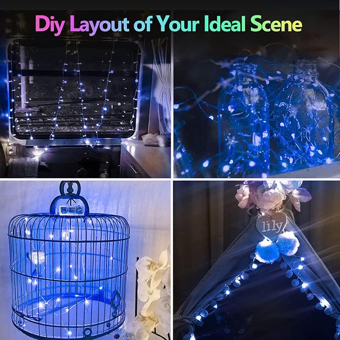 2 Pack Each 33Ft 100LED Battery Operated Fairy Lights with Remote, Waterproof Battery Christmas Twinkle Light with Timer, String Lights for Bedroom Christmas Decorations (Blue)