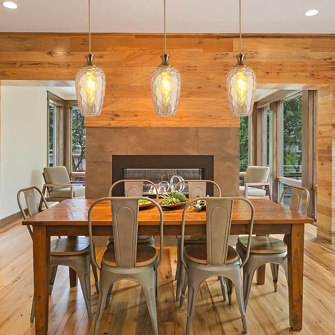 Glass Pendant Lights Kitchen Island Clear Glass Hanging Light Fixtures Farmhouse Brass Pendant Light for Kitchen Sink Dining Room, E26, Gold