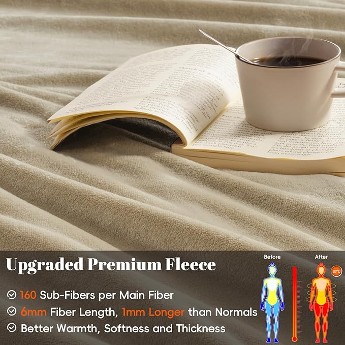 PHF Oversized King Fleece Blanket 120"x120", No Shed No Pilling Big Soft Blanket, Extra Large 10'x 10' Lightweight for Bed, Sofa Travel and Camping, Suitable for All Season, Khaki