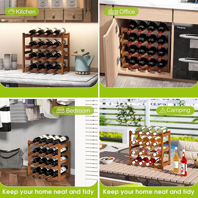 16 Bottle Wooden Wine Rack,4 Tier Free Standing Wine Storage Holder,Retro Minimalist Style Home Decorations Wine Display Shelves for Cabinet,Cupboard,Countertop