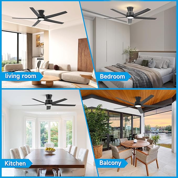 ocioc 52 Inch Ceiling Fans with Lights, Large Air Volume Ceiling Fan with Backlight, Ultra Quiet Reversible DC Motor with Remote (Black)