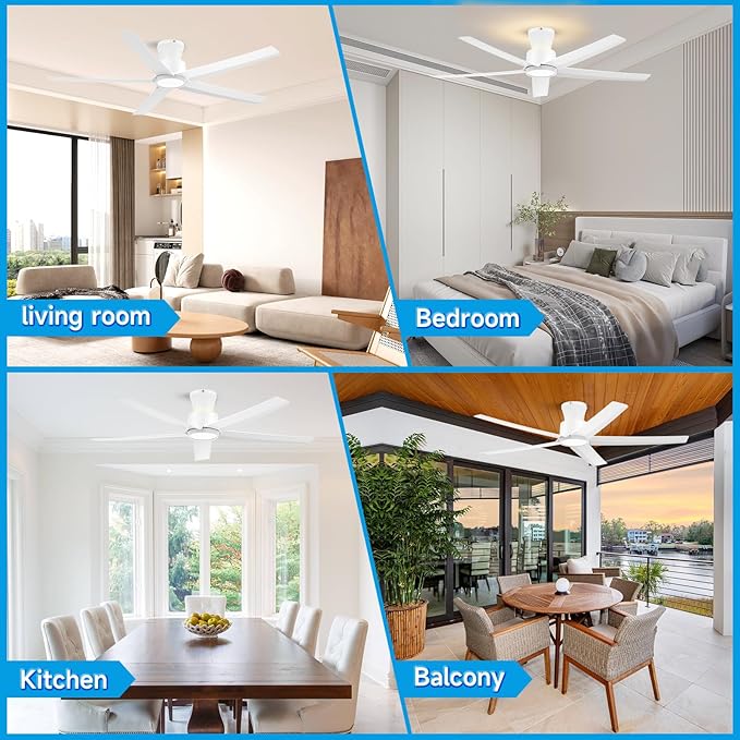 ocioc 52 Inch Ceiling Fans with Lights, Large Air Volume Ceiling Fan with Backlight, Ultra Quiet Reversible DC Motor with Remote(White)