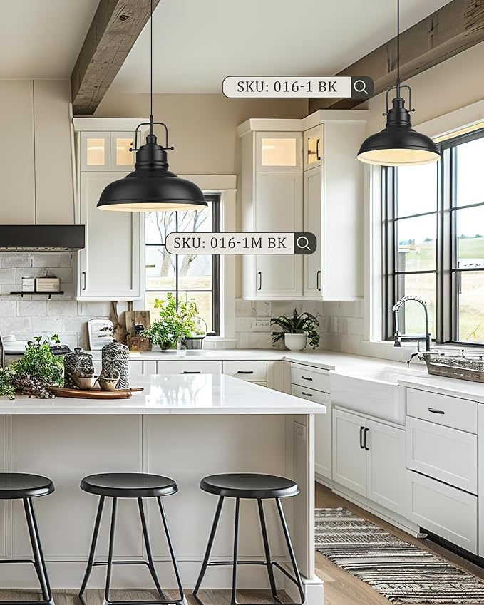 zeyu Modern Hanging Light Fixture, Kitchen Island Pendant Lights, 1-Light Adjustable Hanging Light, Matte Black Finish, 016-1M BK