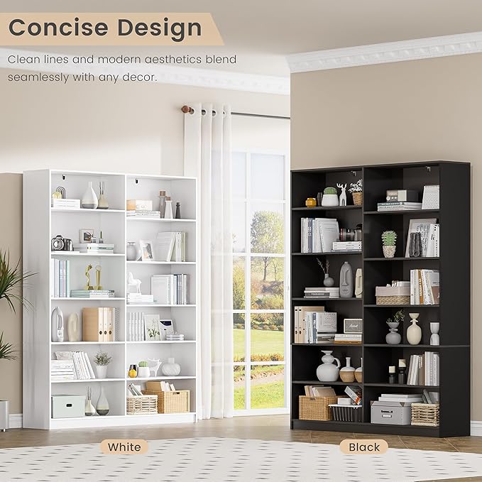 6 Tier Large Bookshelf, 70.8 Inch Tall Bookshelf and Bookcases for Living Room, Study Room, Home Office Library,White Bookcase with 12 Open Shelves.