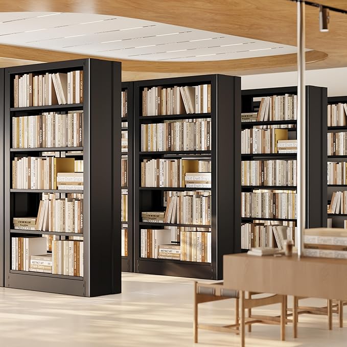 Bookshelf, 5-Tier Metal Sturdy Bookcase,71" H Tall Black Bookcase with Adjustable Shelves, Heavy Duty Storage Bookshelfs and Bookcases for Living Room, Library, Home Office(Black, 108.6" W)