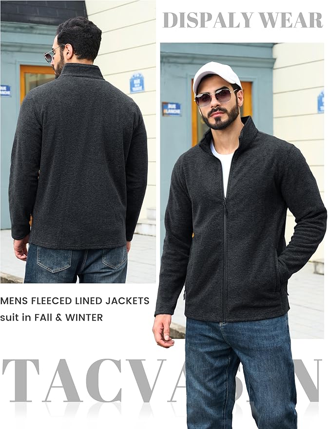 TACVASEN Men's Fleece Jackets Full Zip Lightweight Jacket Casual Soft Warm Coats with Pockets