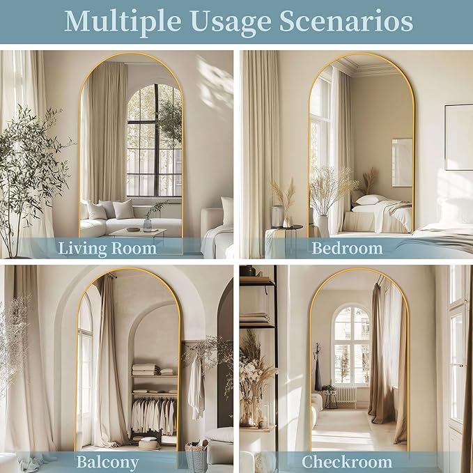 Full Length Mirror, 78"x38" Oversized Floor Mirror, Arched Full Body Mirror with Stand for Bedroom, Living Room, Cloakroom, Gold