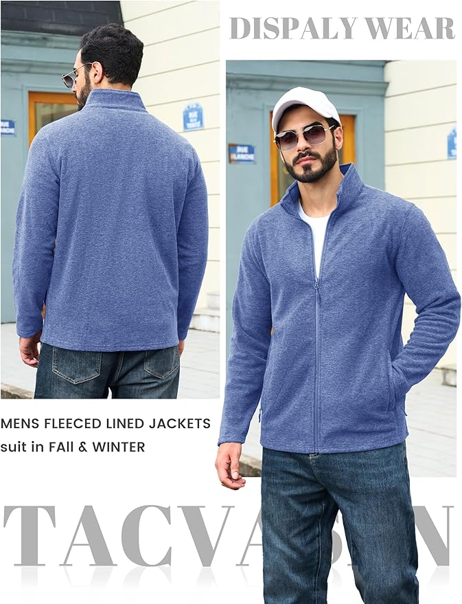 TACVASEN Men's Fleece Jackets Full Zip Lightweight Jacket Casual Soft Warm Coats with Pockets