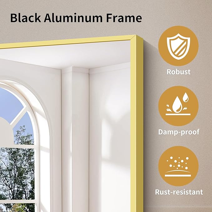 YIROMAN Bathroom Mirror 72"x30", Large Brushed Gold Bathroom Mirror for Over Sink with Aluminum Frame, Rectangular Vanity Mirror with Right Angle, Wall Mirror Hangs Horizontal or Vertical