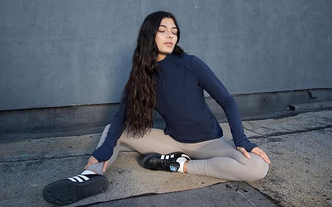 Yogalicious Half Zip Lightweight Workout Long Sleeve Athletic Jacket with Front Pockets and Thumbholes