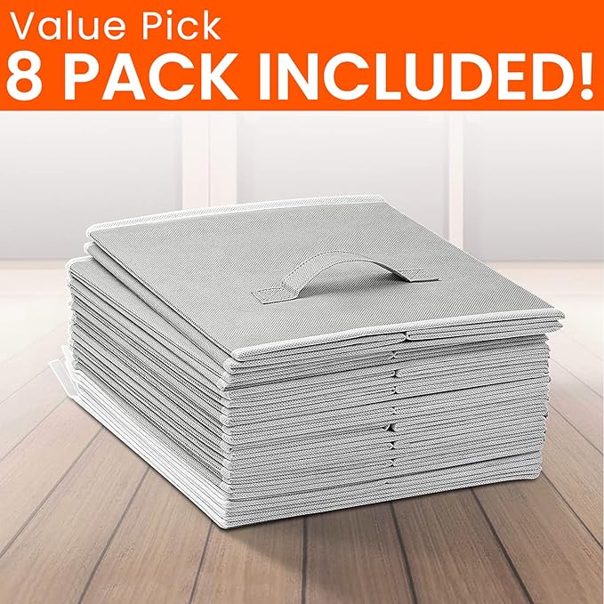Criusia Heavy Duty Fabric Storage Cubes, Collapsible Storage Organizer Bins for Shelves Closet, Baskets for Clothes, Blankets, Toys, Grey, 11 inches, 8 Pack