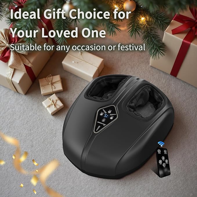 Shiatsu Foot Massager with Heat,Vibration,Air Compression and Deep Kneading for Plantar Fasciitis, Neuropathy,Improve Foot Wellness,Gifts for Women & Men(Black)