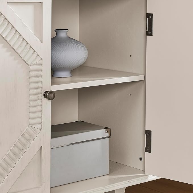 healthomse 65.2" Large Sideboard Buffet Cabinet with Storage, Symmetrical Geometric Accent Coffee Bar Wine Bar White Storage Cabinet, Console Table for Living Room/Entryway/Kitchen