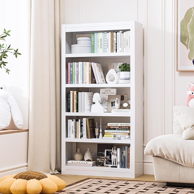 69" H Bookshelf, Metal Bookcase, Standing Heavy Duty Book Shelf, 5 Tier Bookshelfs with Adjustable Shelves for Living Rooms, Home Offices, Library, 10 Minutes Assemble