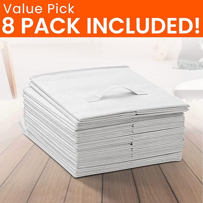 Criusia Storage Cubes - 11 Inch Heavy Duty Fabric Storage Bins for Shelves Closet Cube Organizer - 8 Pack Collapsible Cube Storage Bins Baskets for Clothes Blankets Toys - Nursery Organization (White)