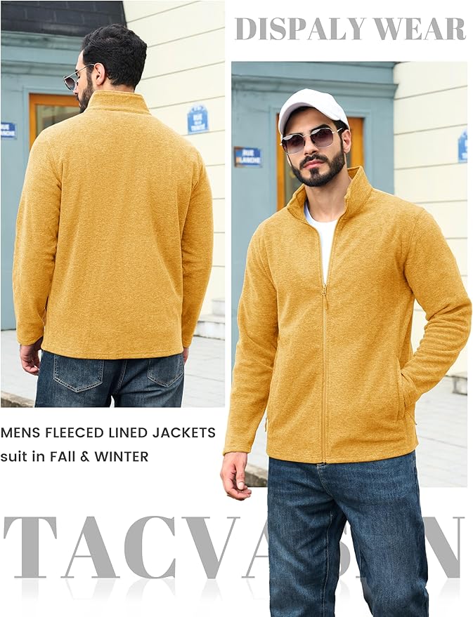 TACVASEN Men's Fleece Jackets Full Zip Lightweight Jacket Casual Soft Warm Coats with Pockets