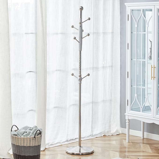 Solid Wood Coat Rack Freestanding, 77" Adjustable Hall Tree Hanger With Hooks, Coat Hanger Stand for Hanging Clothes Bags Hats in Living Room Bedroom