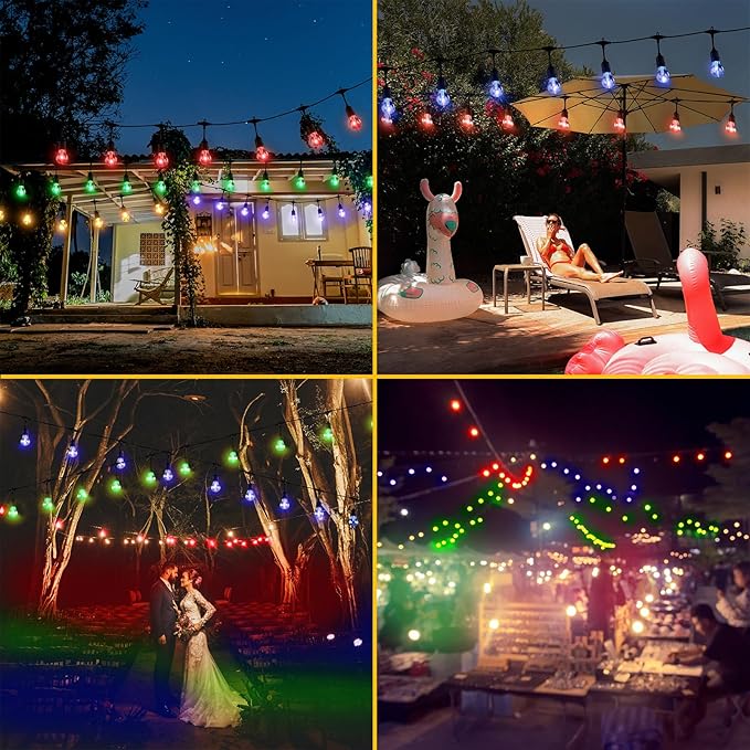 35FT Solar String Lights Outdoor, 11 Shatterproof LED Edison Bulbs, Dimmable RGB Color Changing Patio Lights with Remote. Waterproof for Garden Commercial Solar-Powered Decorative Lighting