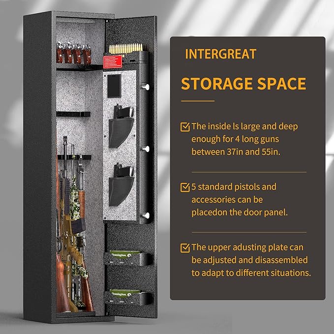 Greenvelly 6-8 Gun Safe for Rifles and Pistols, Rifle Safe with Keyboard Lock, Gun Cabinet for Rifles and Shotguns, Quick Access Fireproof Gun Safe with Pocket and Gun Rack for Home