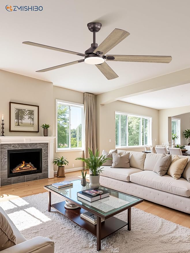 ZMISHIBO 60" Ceiling Fans with Lights, Oil Bronze Farmhouse Ceiling Fan with Remote, Rustic Indoor Ceiling Fan with Dual Finish Blades, Quiet & Strong Motor, Bright LED Light.