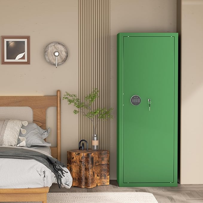 Greenvelly 12-14 Gun Safe for Rifles and Pistols,Gun Cabinet with Password Lock for Home,Office,Bedroom(Green,Assembly Required)
