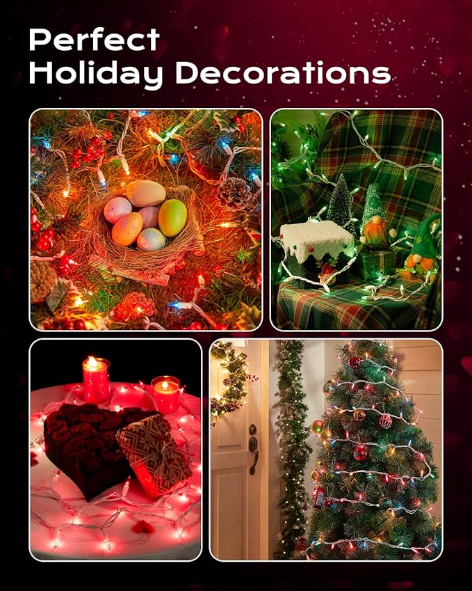 Brightown Pink Mini String Lights, 100-Count 26.5ft Incandescent Bulb Valentine's Day Fairy Lights for Indoor Holiday Decoration, Christmas Tree Garland Wedding Party Multi-Use Decor, White Wire