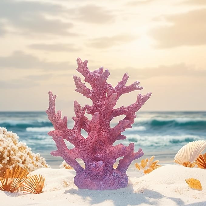 Beach Coastal Decor Coral Reef Home Decor Coral Statue Sculpture Home,Desk,Bathroom,Desktop Shelf Statue,Marine Themed Gifts (Gradient Purple Coral)