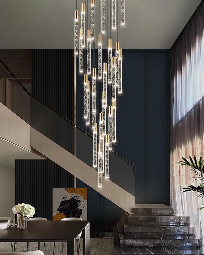 13FT High Ceiling Chandelier for Entryway Modern Crystal LED Light Glam Chandeliers for Living Room Foyer Sloping Ceiling Pendant Lighting Fixture 24-Lights Gold