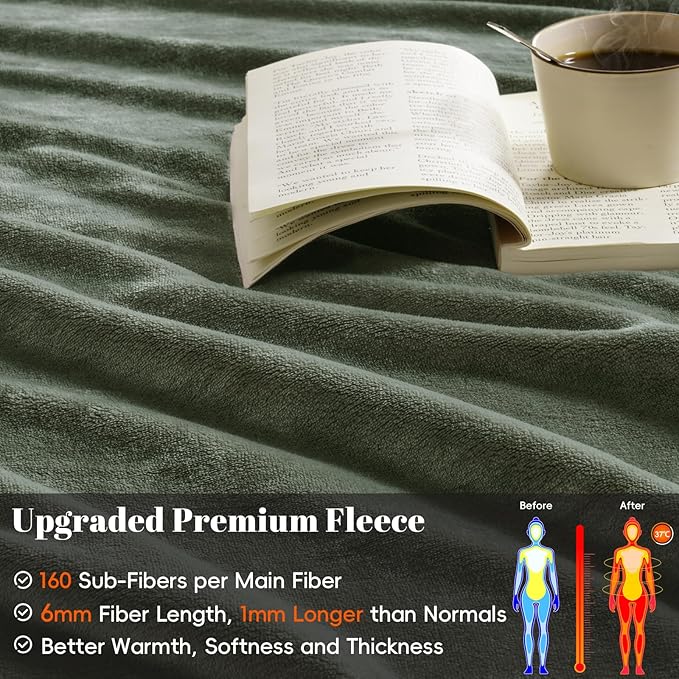 PHF Oversized King Fleece Blanket 120"x120", No Shed No Pilling Big Soft Blanket, Extra Large 10'x 10' Lightweight for Bed, Sofa Travel and Camping, Suitable for All Season, Olive Green