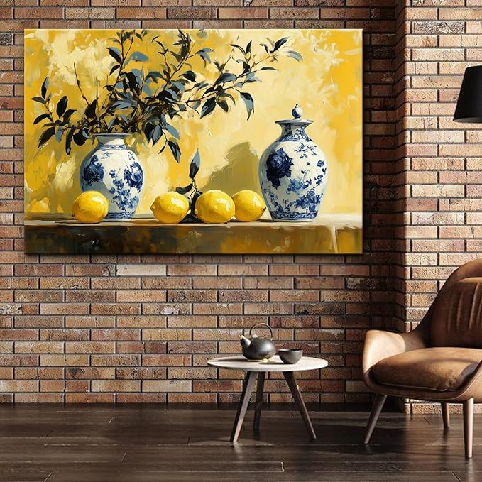 superbpag Vintage Kitchen Canvas Wall Art - 16x12 inches Lemon Botanical Painting Picture Wall Decor for Kitchen Dining Room, Ready to Hang