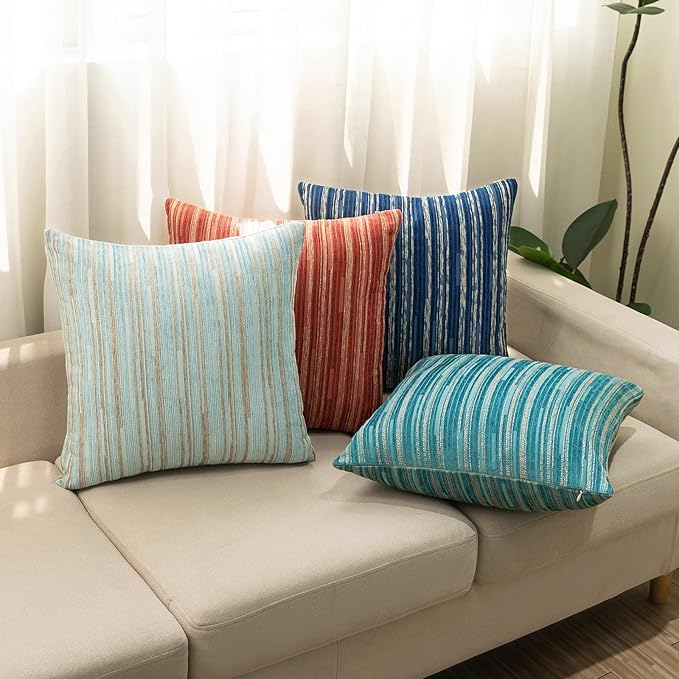 Yeiotsy Decorative Pillow Covers Teal, Pack of 2, Modern Striped Throw Pillow Cases Geometric Cushion Covers (Teal, 18