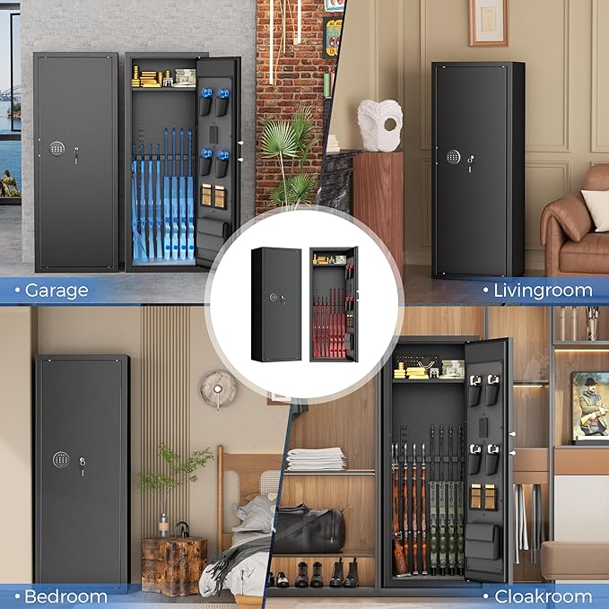 Greenvelly 10 Gun Safe for Rifles and Pistols,Gun Cabinet with Password Lock for Home,Office,Bedroom(10-14Guns,Assembly Required)