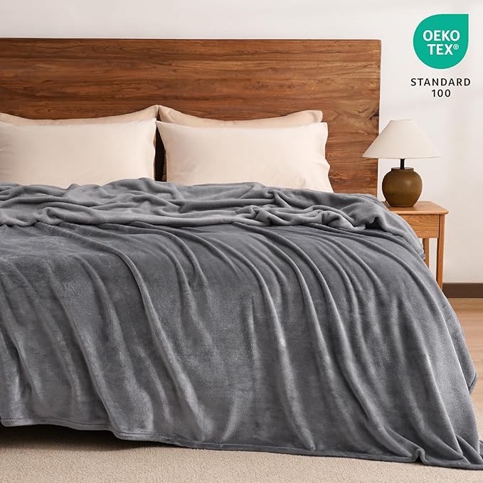 PHF Ultra Soft Fleece Blanket King Size, No Shed No Pilling Luxury Plush Cozy 300GSM Lightweight Blanket for Bed, Couch, Chair, Sofa Suitable for All Season, 108" x 90", Gray