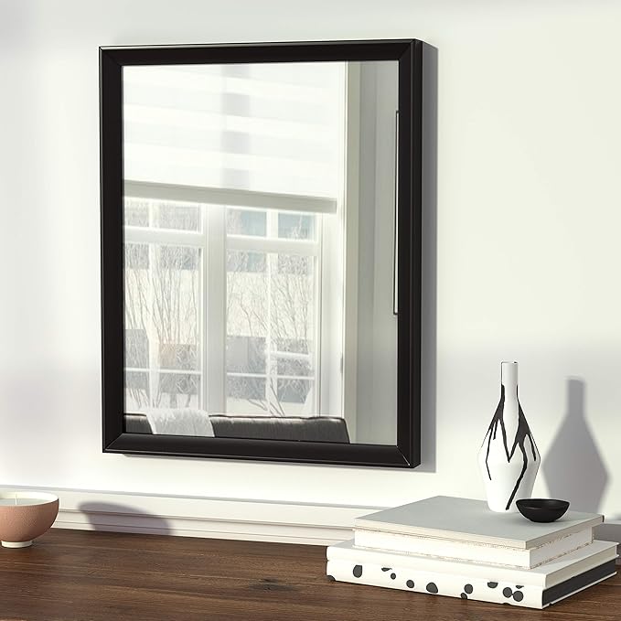 Amazon Basics Rectangular Wall Mount Mirror With Peaked Trim, Black, 16 x 20 inch