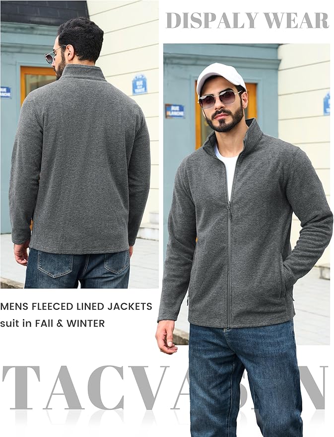 TACVASEN Men's Fleece Jackets Full Zip Lightweight Jacket Casual Soft Warm Coats with Pockets