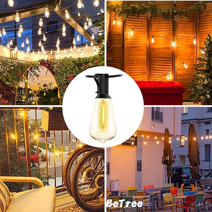 Abeja LED Outdoor String Lights, 50FT ST38 Patio String Lights with 25+2 Vintage Edison Bulbs, Retro Connectable Bistro Lights for Backyard Gazebo Balcony