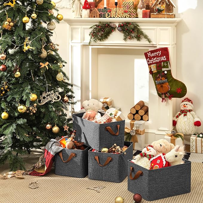 GRANNY SAYS Storage Baskets for Shelves, Closet Organizer Bins, Clothes Storage Bins with Metal Frame, Large Baskets for Organizing and Storage, Collapsible, Dark Gray, 2-Pack