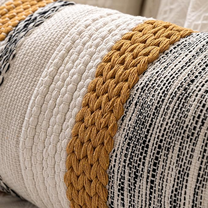 Fall Decorative Lumbar Throw Pillow Cover 14x24 Boho Yellow Mustard Accent Cushion for Couch Sofa Farmhouse Pillowcase for Bedroom Living Room Home Décor Cover ONLY