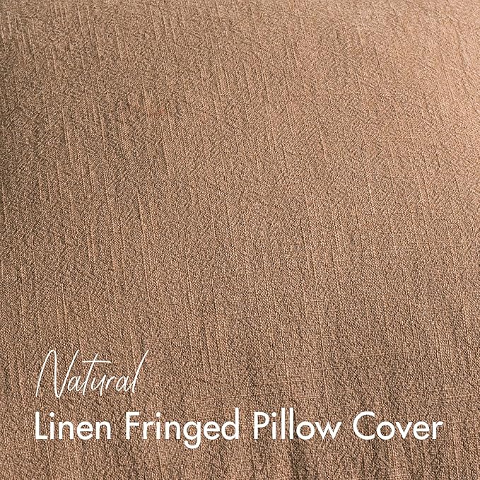 Woaboy Set of 2 Decorative Linen Fringe Throw Pillow Covers Boho Farmhouse Euro Cushion Covers Accent Pillowcases with Tassels for Living Room Couch Sofa Bed Chair,26x26 Inch,Brown