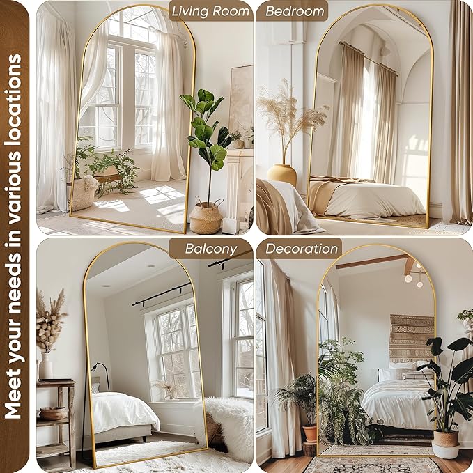 Antok Full Length Mirror, 86"x46" Oversized Floor Mirror Freestanding, Full Body Mirror Floor Standing Mirrors with Stand, Hanging Mounted Mirrors for Living Room Cloakroom,Gold,Arched Style