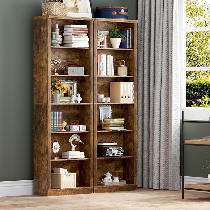 75" Tall Bookshelf, 6-Tier Floor Standing Bookcase with Adjustable Shelves, 24" Wide Open Storage Shelf, Modern Display Organizer for Home Office, Living Room, Bedroom, Study