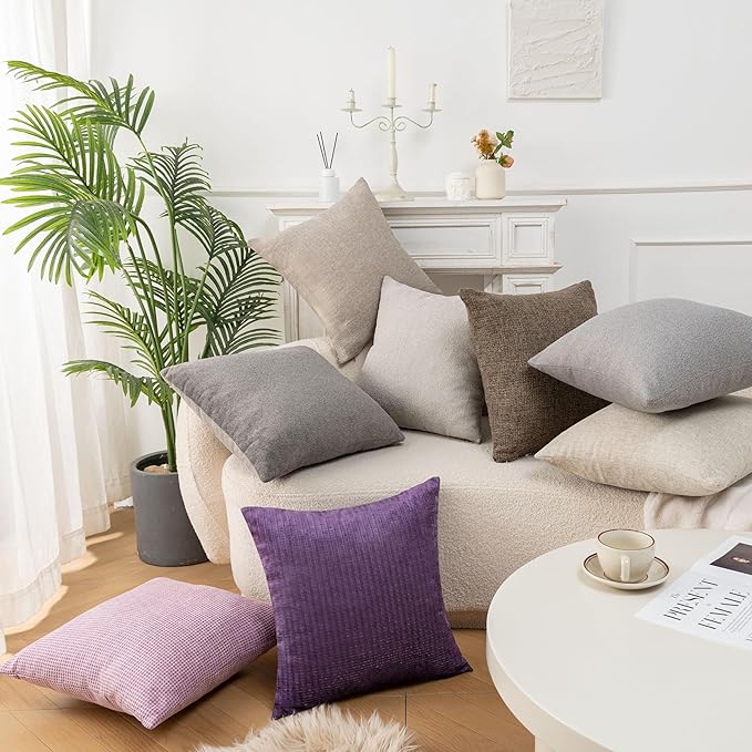 Throw Couch Pillow with Insert 18x18 Inches Set of 2 Square, Cute Modern Home Fall Decor for Living Room Sofa Bed Cushion Accent Case, Anthropologie Style Home Decor (Anemone Purple #P2-22)