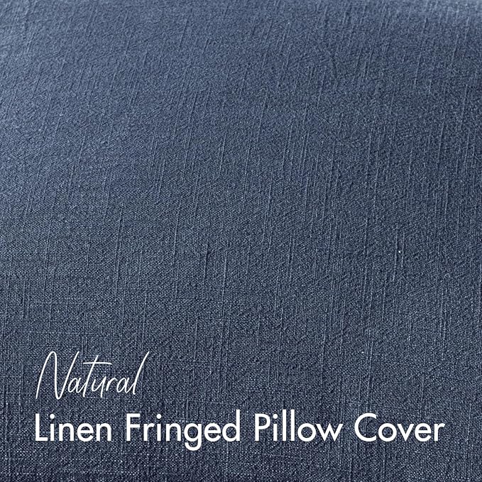 Woaboy Set of 2 Decorative Linen Fringe Throw Pillow Covers Boho Farmhouse Cushion Covers Accent Pillowcases with Tassels for Living Room Couch Sofa Bed Chair,22x22 Inch,Blue