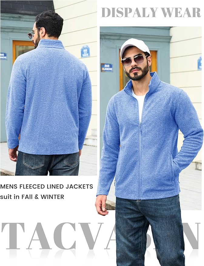 TACVASEN Men's Fleece Jackets Full Zip Lightweight Jacket Casual Soft Warm Coats with Pockets