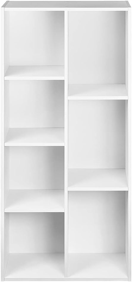 Amazon Basics 7 Cube Organizer Bookcase Shelf, Storage for Home and Office, 9.25"D x 19.49"W x 41.73"H, White
