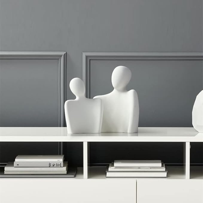 Ceramic Couple Statues for Home Decor, Hugging Couple Figurines for Shelf and Table Decor, Modern Romantic Sculptures for Living Room Bedroom Office Decor, White