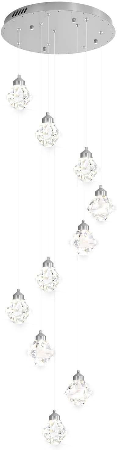 10-Light Modern Chandeliers for Foyer Crystal Chandelier for Living Room Chrome Pendant Light Staircase Chandeliers for High Ceilings Dimmable LED Hanging Light with Remote