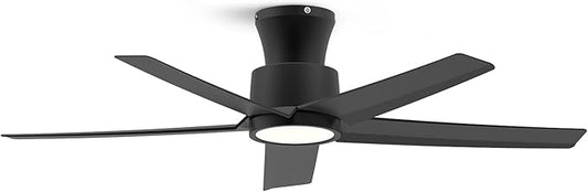 ocioc 44 inch Ceiling Fans with Lights and Remote, Dimmable Ceiling Fans with Reversible Quiet DC Motor, Flush Mount, 3CCT, Black Ceiling Fan for Bedroom Living room Indoor/Outdoor