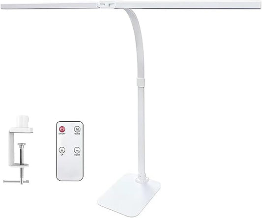 Double Head LED Desk Lamp with Remote Control for Home Office 24W Brightest Computer Desk Light for Workbench Drafting Architect Study Reading with Clamp and Base