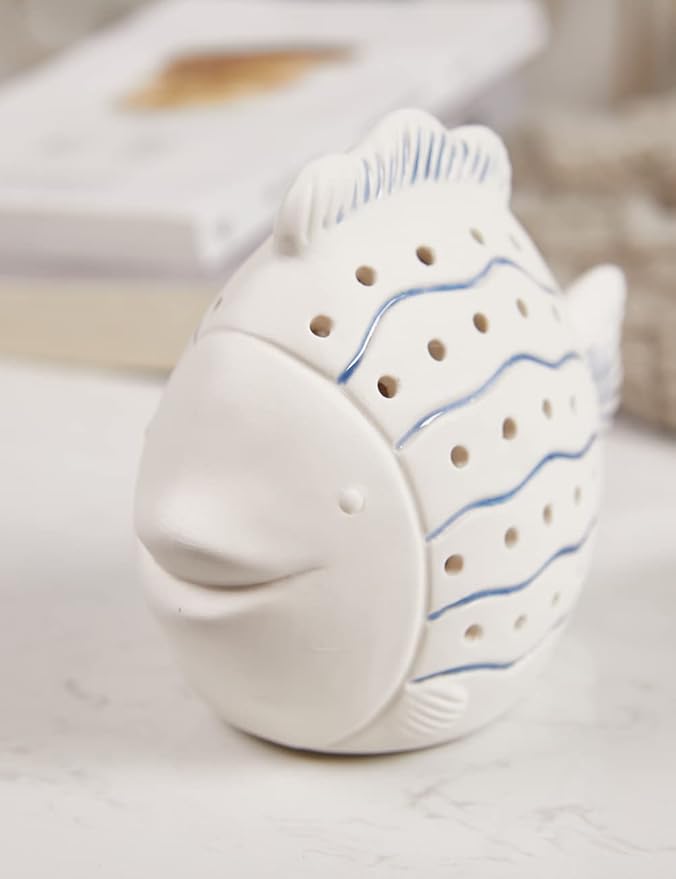 SEINHIJO Fish Statue Sculpture Ocean Decor Gifts Modern Figurine Ceramic Arts LED Light 5.5inch